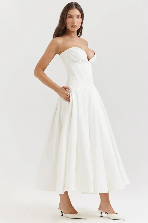 Women Lady White Strapless Midi Dress House Of CB Dresses