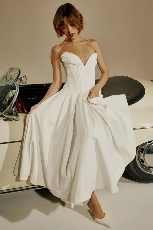 Women Lady White Strapless Midi Dress House Of CB Dresses