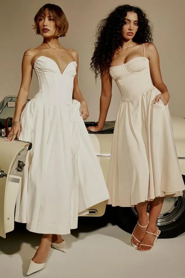 Women Lady White Strapless Midi Dress House Of CB Dresses