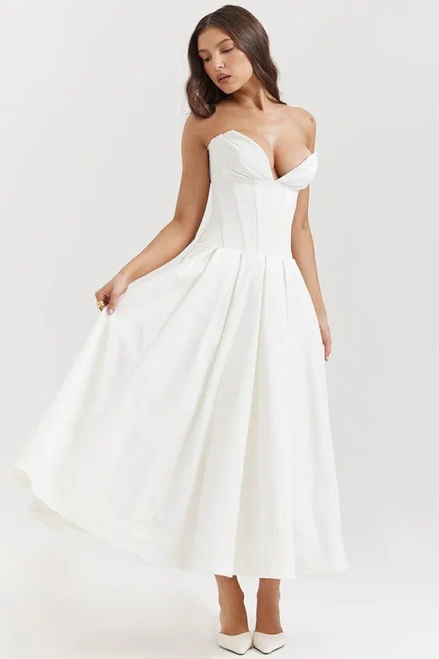 Women Lady White Strapless Midi Dress House Of CB Dresses
