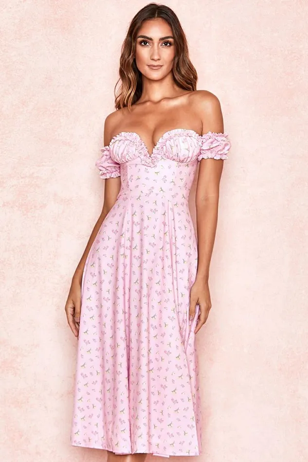 Women Lauren Pink Floral Strapless Midi Sundress House Of CB Dresses