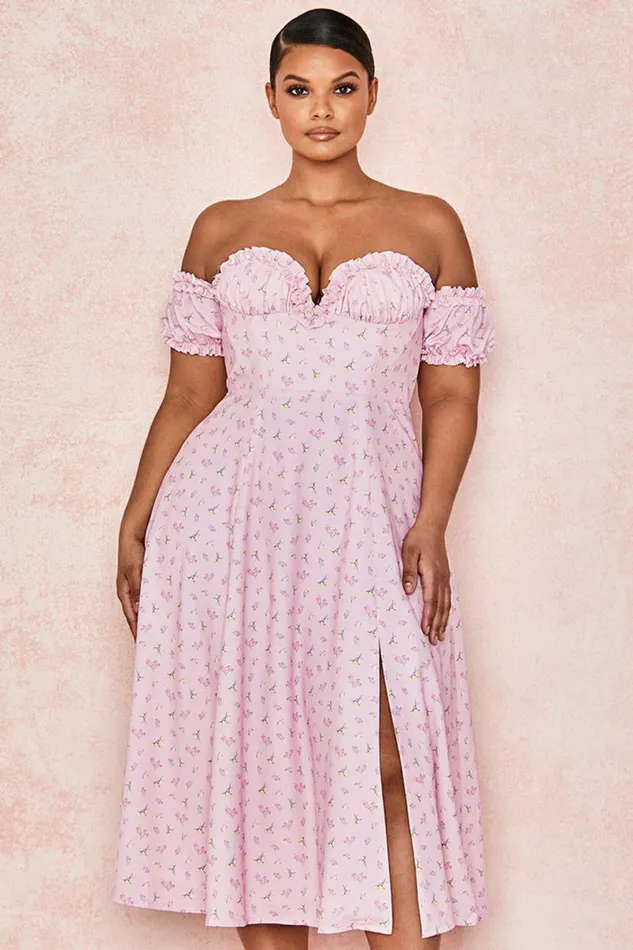 Women Lauren Pink Floral Strapless Midi Sundress House Of CB Dresses Women Lauren Pink Floral Strapless Midi Sundress House Of CB Dresses