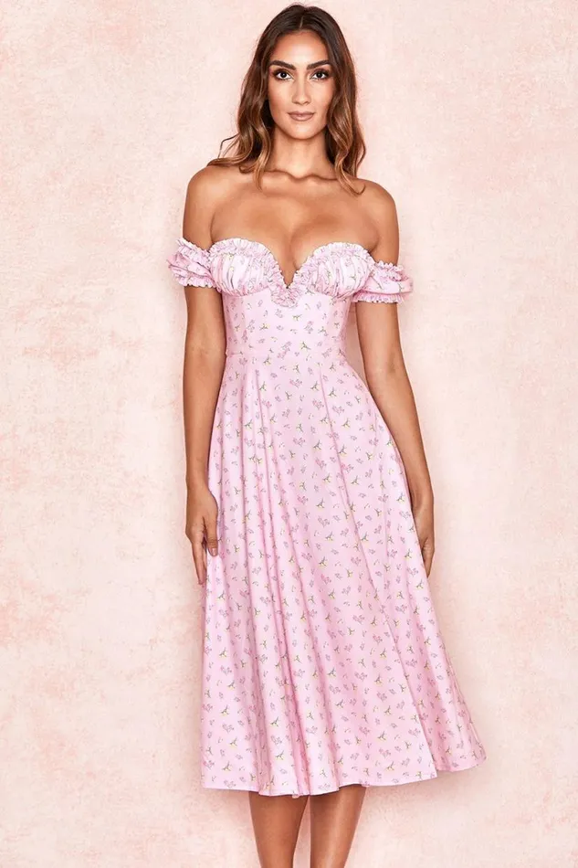 Women Lauren Pink Floral Strapless Midi Sundress House Of CB Dresses Women Lauren Pink Floral Strapless Midi Sundress House Of CB Dresses