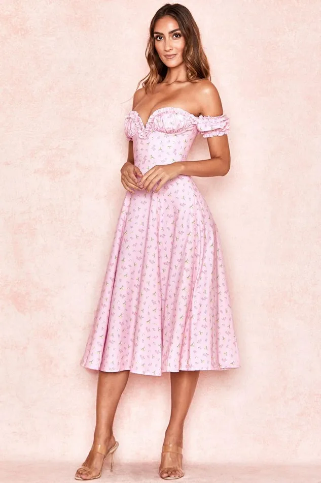 Women Lauren Pink Floral Strapless Midi Sundress House Of CB Dresses Women Lauren Pink Floral Strapless Midi Sundress House Of CB Dresses