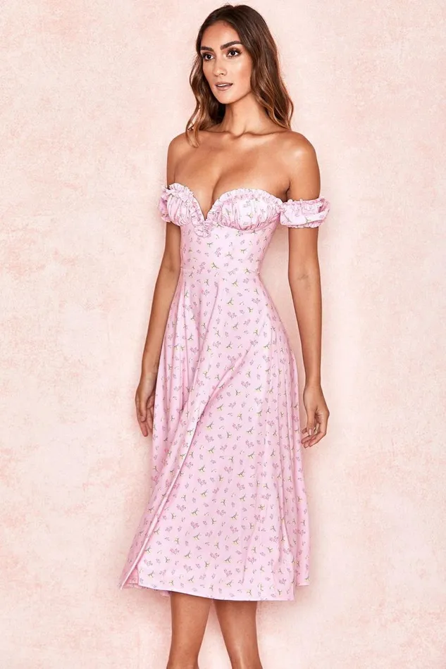 Women Lauren Pink Floral Strapless Midi Sundress House Of CB Dresses Women Lauren Pink Floral Strapless Midi Sundress House Of CB Dresses