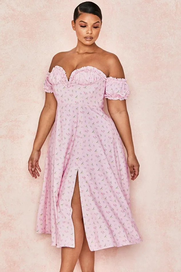 Women Lauren Pink Floral Strapless Midi Sundress House Of CB Dresses Women Lauren Pink Floral Strapless Midi Sundress House Of CB Dresses