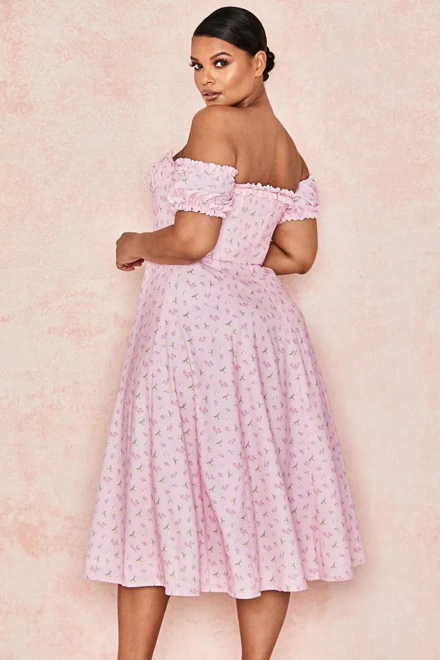 Women Lauren Pink Floral Strapless Midi Sundress House Of CB Dresses Women Lauren Pink Floral Strapless Midi Sundress House Of CB Dresses