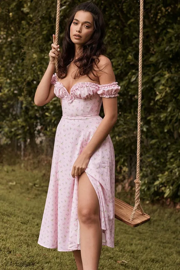 Women Lauren Pink Floral Strapless Midi Sundress House Of CB Dresses Women Lauren Pink Floral Strapless Midi Sundress House Of CB Dresses
