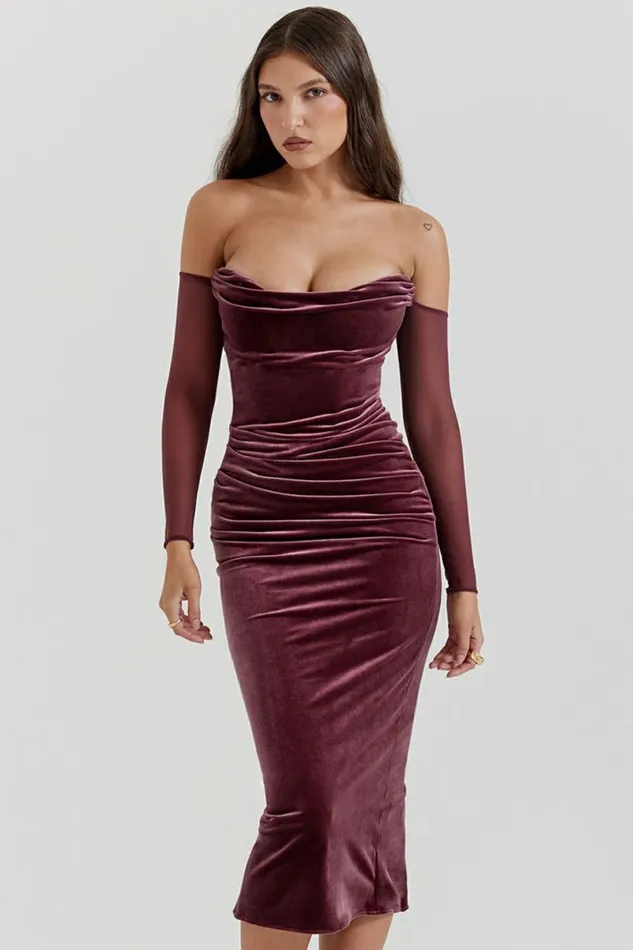 Women Leora Mulberry Strapless Midi Dress House Of CB Dresses