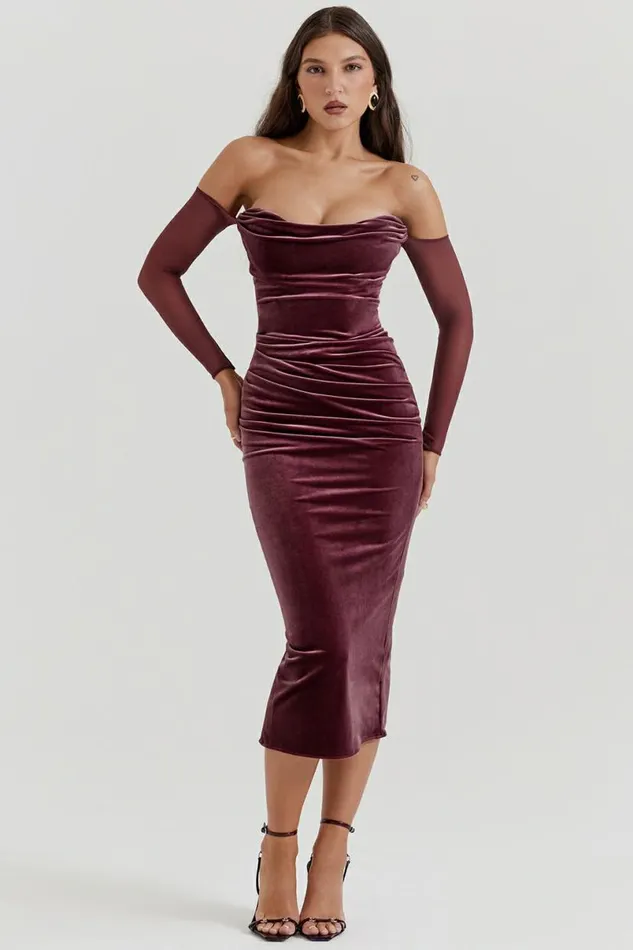 Women Leora Mulberry Strapless Midi Dress House Of CB Dresses Women Leora Mulberry Strapless Midi Dress House Of CB Dresses