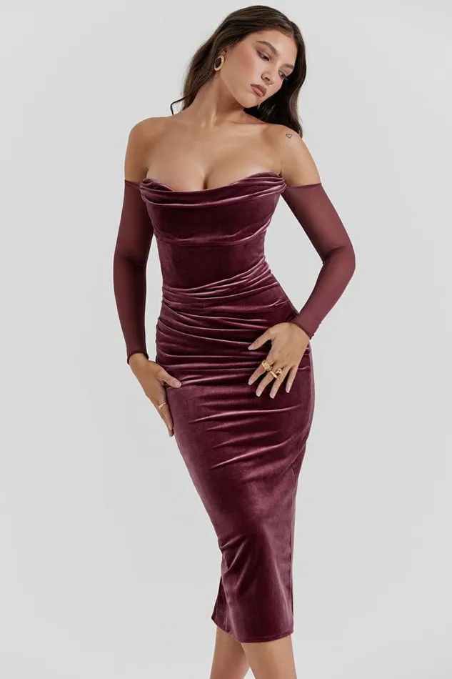 Women Leora Mulberry Strapless Midi Dress House Of CB Dresses Women Leora Mulberry Strapless Midi Dress House Of CB Dresses
