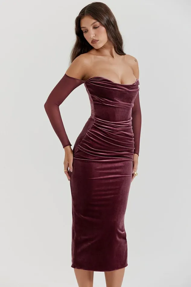 Women Leora Mulberry Strapless Midi Dress House Of CB Dresses Women Leora Mulberry Strapless Midi Dress House Of CB Dresses