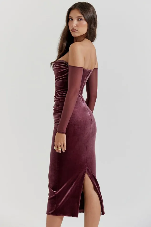 Women Leora Mulberry Strapless Midi Dress House Of CB Dresses Women Leora Mulberry Strapless Midi Dress House Of CB Dresses