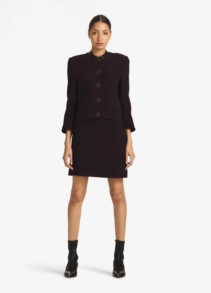 Women Light Jackets St John Terry Tweed And Leather Jacket Aubergine Women Light Jackets St John Terry Tweed And Leather Jacket Aubergine