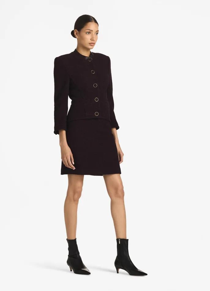 Women Light Jackets St John Terry Tweed And Leather Jacket Aubergine Women Light Jackets St John Terry Tweed And Leather Jacket Aubergine
