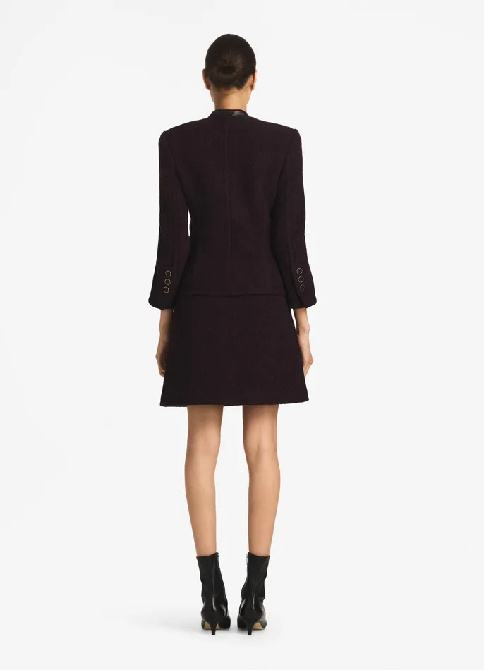 Women Light Jackets St John Terry Tweed And Leather Jacket Aubergine Women Light Jackets St John Terry Tweed And Leather Jacket Aubergine