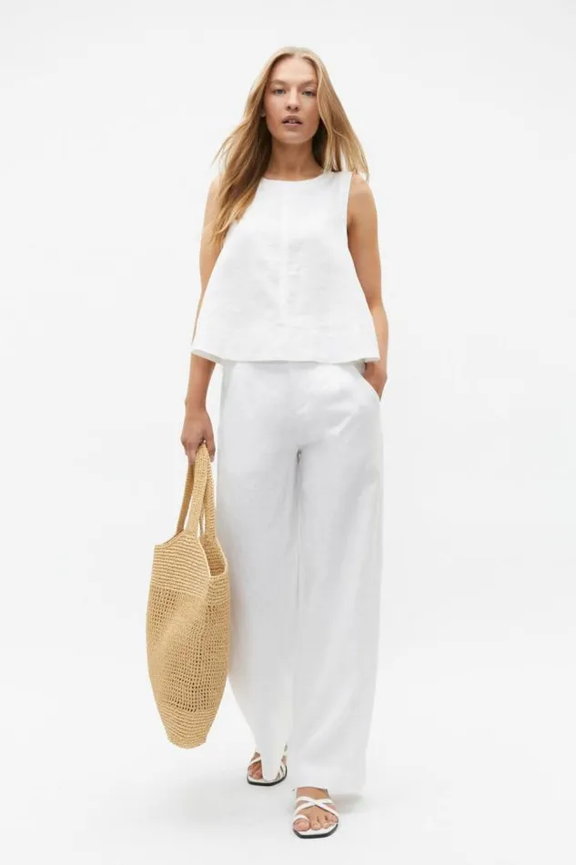Women Linen Seed Heritage Core Linen Waisted Pant Whisper White