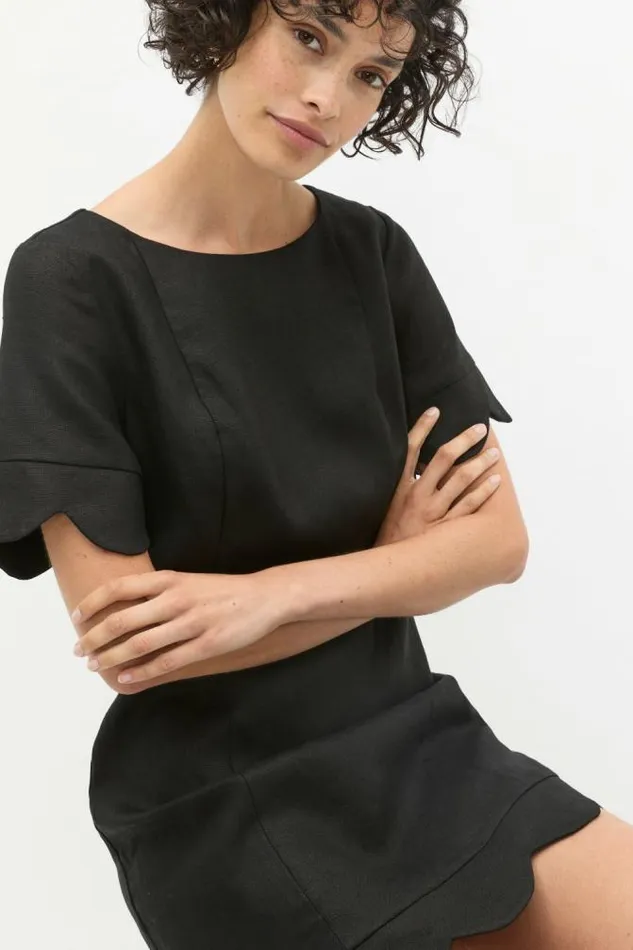 Women Linen Seed Heritage Scallop Hem Dress Black