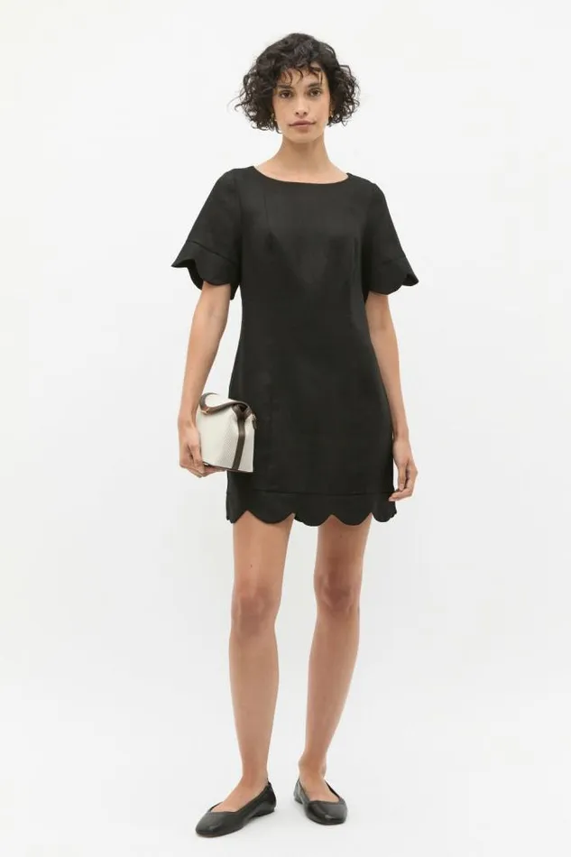 Women Linen Seed Heritage Scallop Hem Dress Black