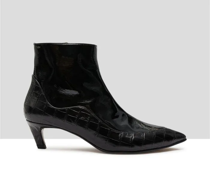 Women Low Heel Audley Shoes Low Heel Leather Booties Kiraz Black