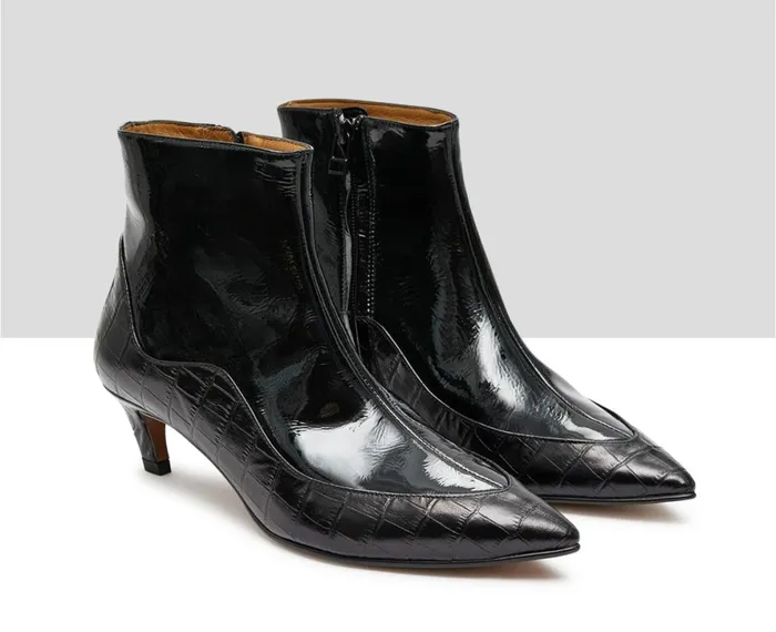Women Low Heel Audley Shoes Low Heel Leather Booties Kiraz Black