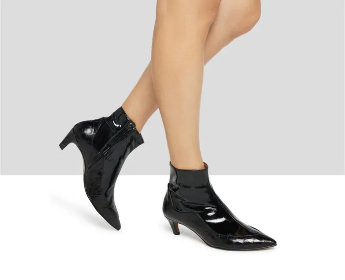 Women Low Heel Audley Shoes Low Heel Leather Booties Kiraz Black