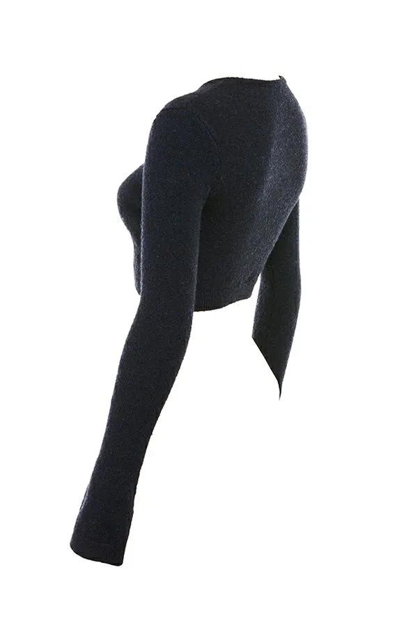 Women Lulie Navy Fluffy Knit Cropped Cardigan House Of CB Tops