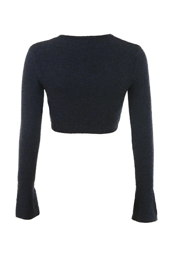 Women Lulie Navy Fluffy Knit Cropped Cardigan House Of CB Tops
