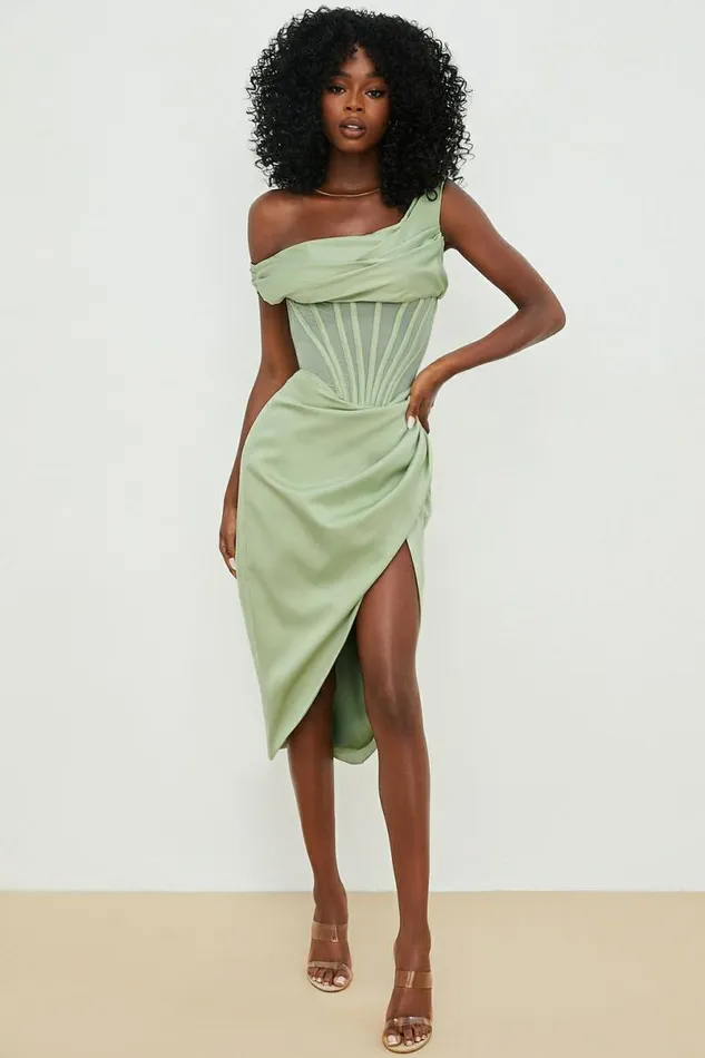 Women Lulu Pistachio Asymmetric Drape Midi Corset Dress House Of CB Dresses Women Lulu Pistachio Asymmetric Drape Midi Corset Dress House Of CB Dresses