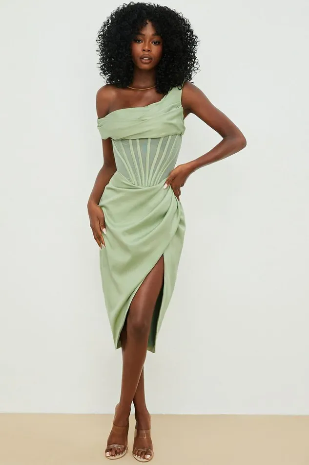 Women Lulu Pistachio Asymmetric Drape Midi Corset Dress House Of CB Dresses Women Lulu Pistachio Asymmetric Drape Midi Corset Dress House Of CB Dresses