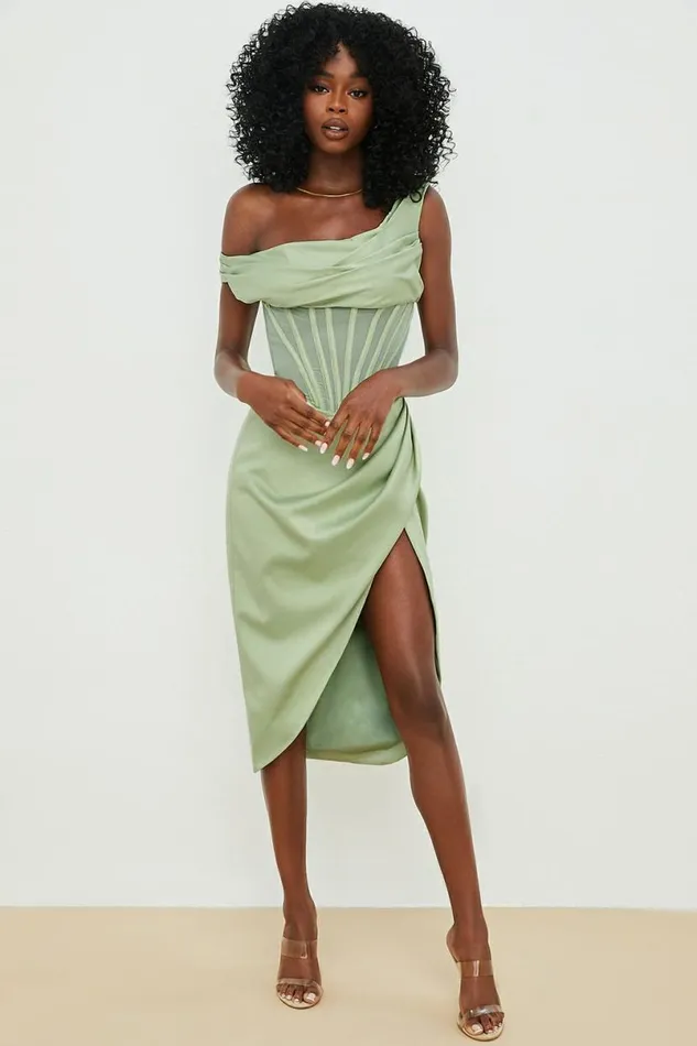 Women Lulu Pistachio Asymmetric Drape Midi Corset Dress House Of CB Dresses Women Lulu Pistachio Asymmetric Drape Midi Corset Dress House Of CB Dresses