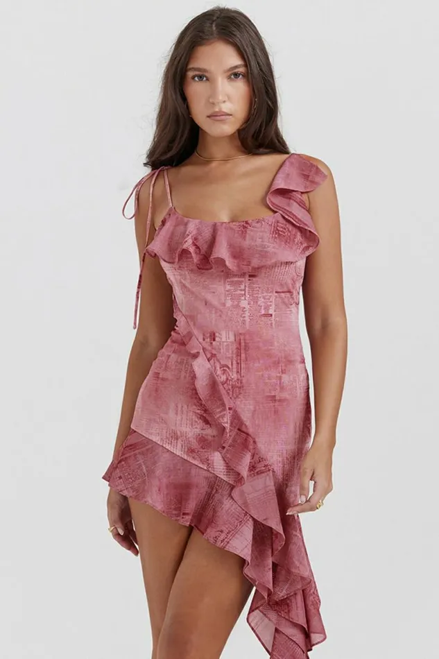 Women Lyrah Pink Print Ruffle Mini Dress House Of CB Dresses