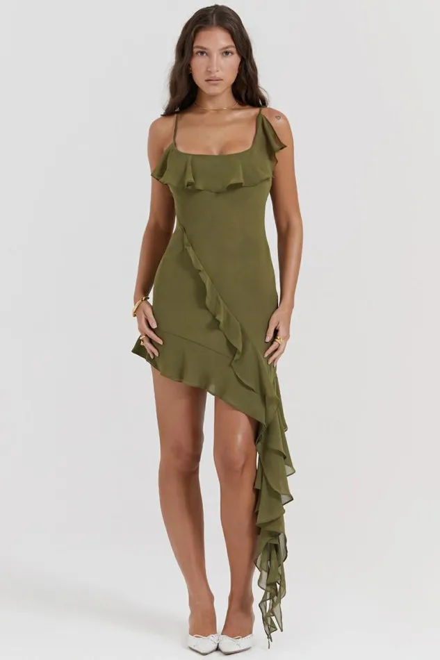 Women Marcia Olive Ruffle Mini Dress House Of CB Dresses