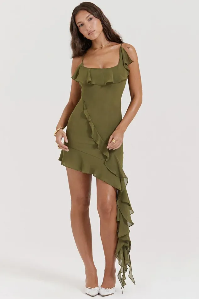 Women Marcia Olive Ruffle Mini Dress House Of CB Dresses