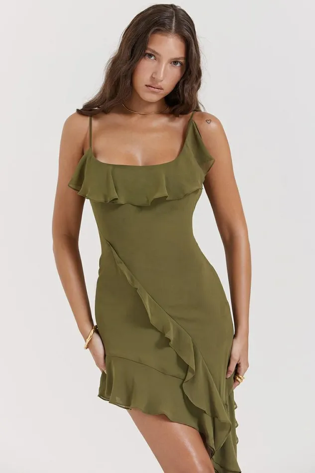 Women Marcia Olive Ruffle Mini Dress House Of CB Dresses