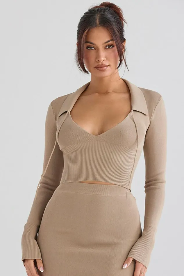 Women Marianne Camel Knit Top House Of CB Tops