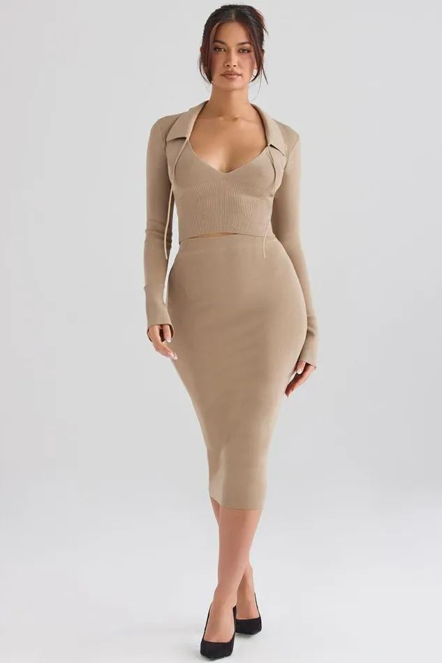 Women Marianne Camel Knit Top House Of CB Tops