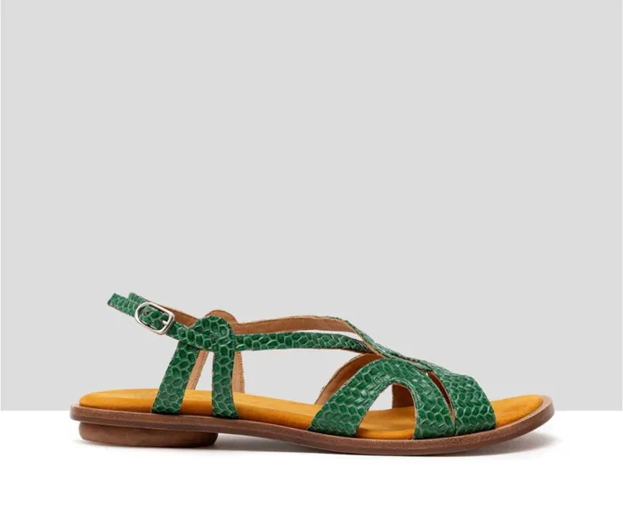 Women Medium Heel Audley Shoes Flat Leather Sandal Hayley Green