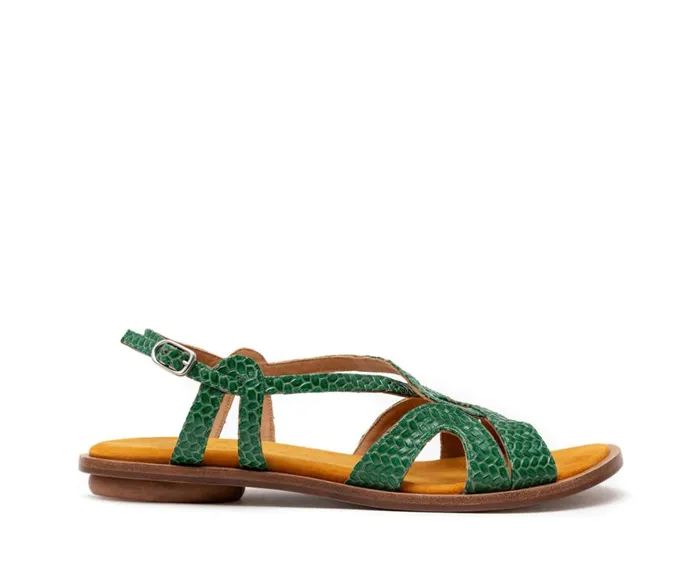 Women Medium Heel Audley Shoes Flat Leather Sandal Hayley Green