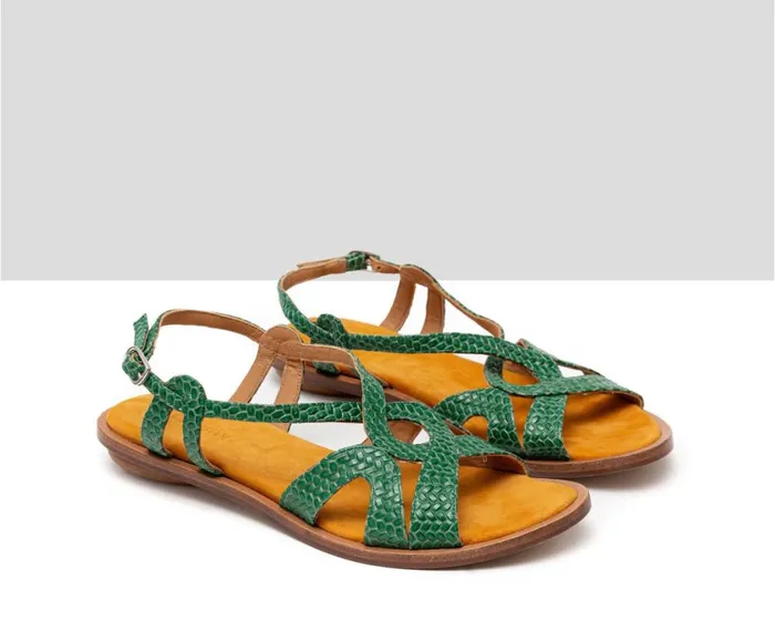 Women Medium Heel Audley Shoes Flat Leather Sandal Hayley Green
