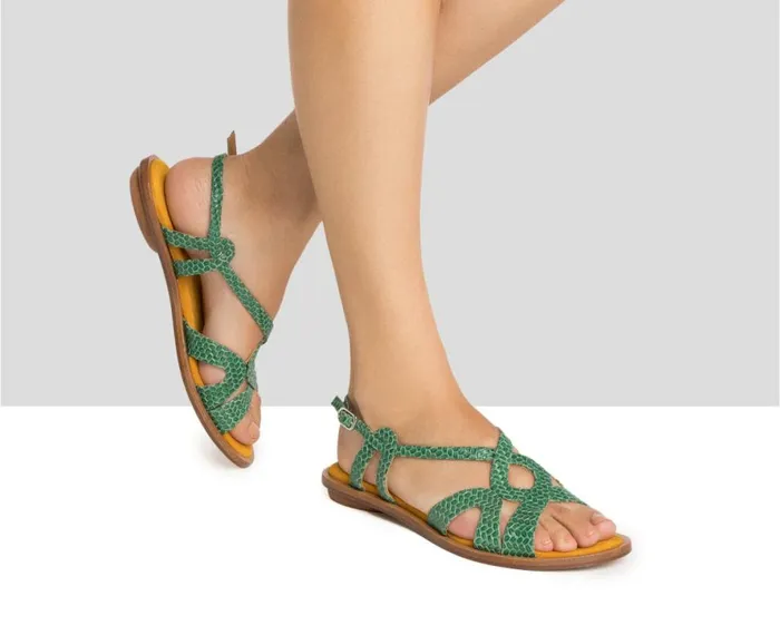 Women Medium Heel Audley Shoes Flat Leather Sandal Hayley Green