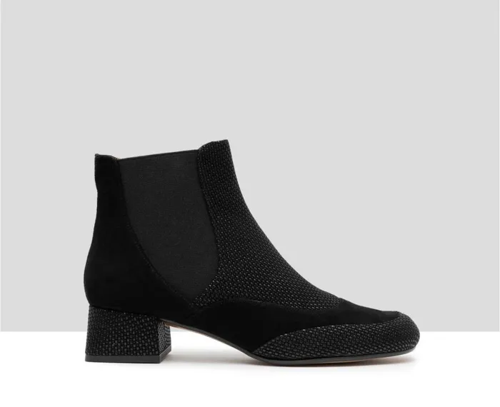 Women Medium Heel Audley Shoes Low Heel Leather Booties Elaine Black