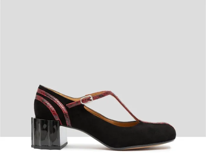 Women Medium Heel Audley Shoes Low Heel Leather Shoe Gracia Black