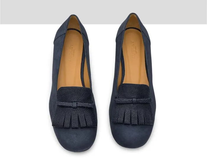 Women Medium Heel Audley Shoes Low Heel Leather Shoe Itamar Blue