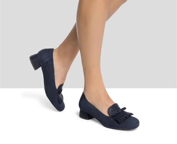 Women Medium Heel Audley Shoes Low Heel Leather Shoe Itamar Blue