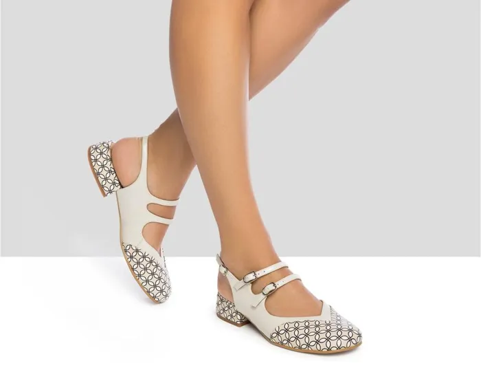 Women Medium Heel Audley Shoes Low Heel Leather Shoe Jalila Beige