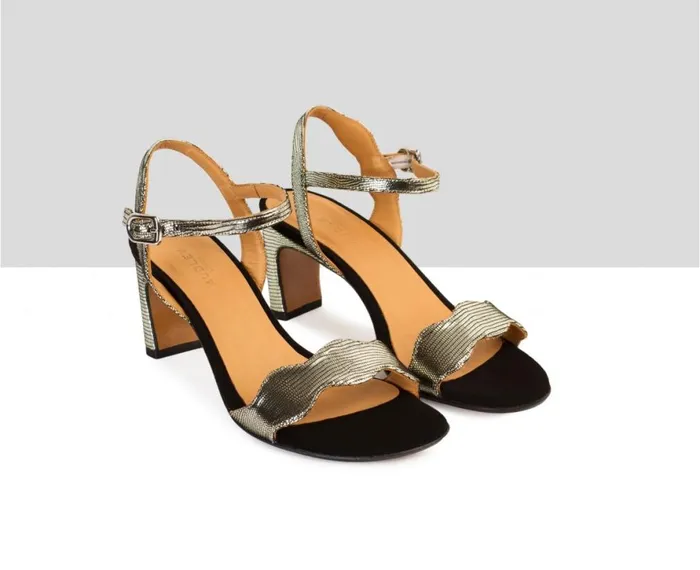 Women Medium Heel Audley Shoes Medium Heel Leather Sandal Deborah Black