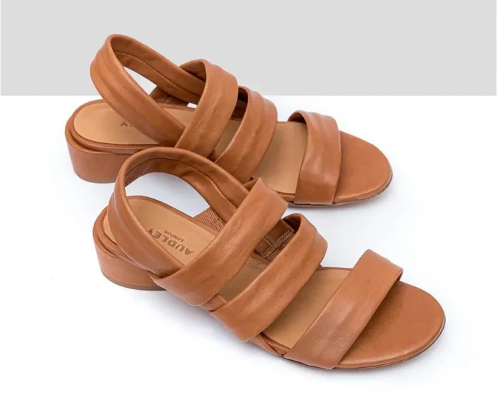Women Medium Heel Audley Shoes Medium Heel Leather Sandal Fleur Brown