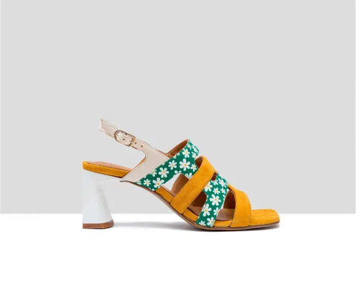 Women Medium Heel Audley Shoes Medium Heel Leather Sandal Flora Mustard