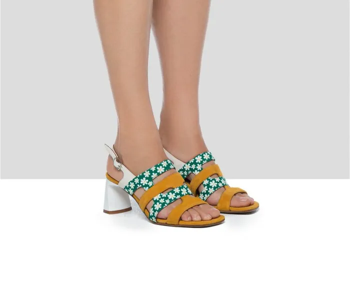 Women Medium Heel Audley Shoes Medium Heel Leather Sandal Flora Mustard